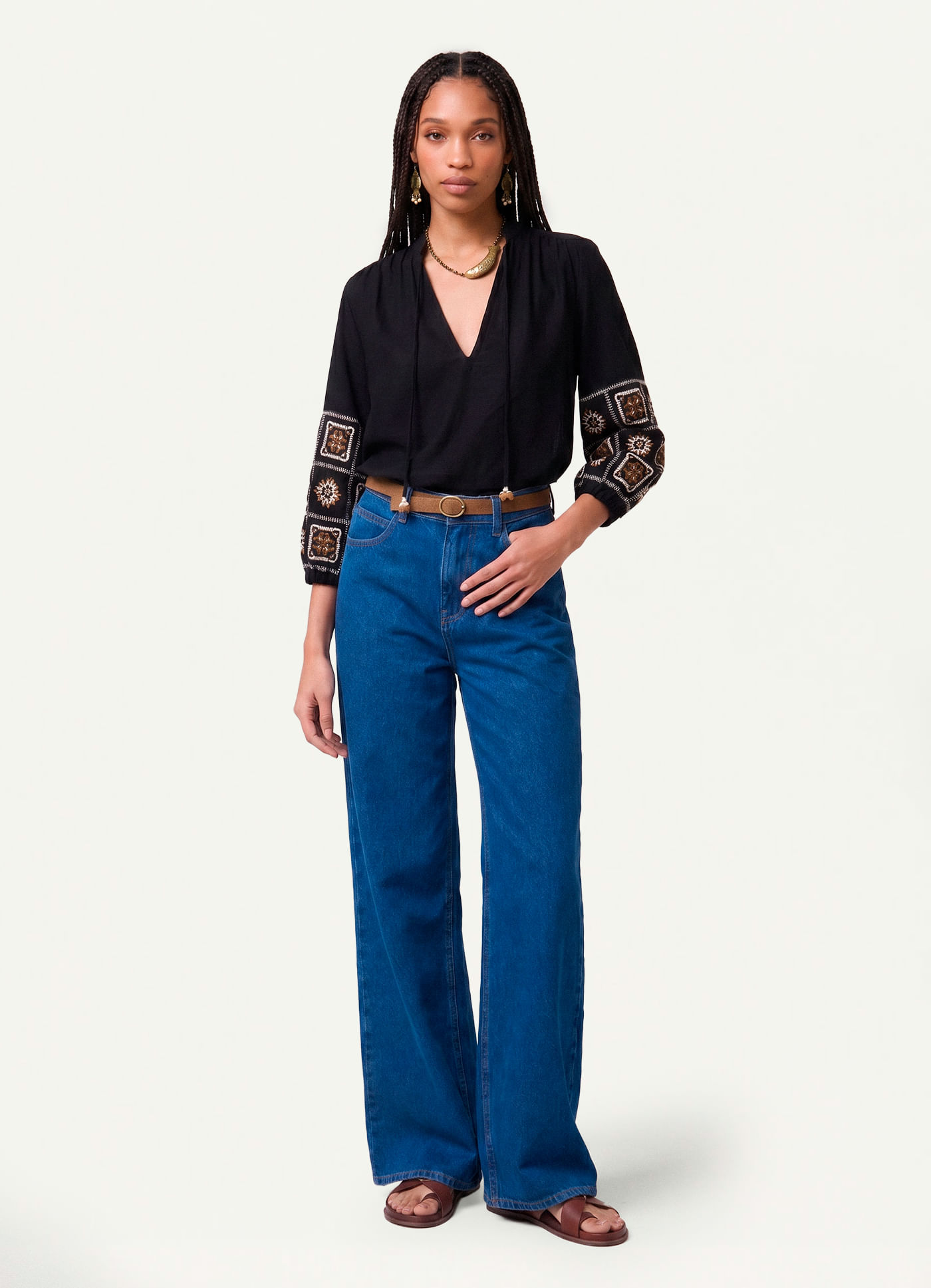 Calça wide leg clássica jeans