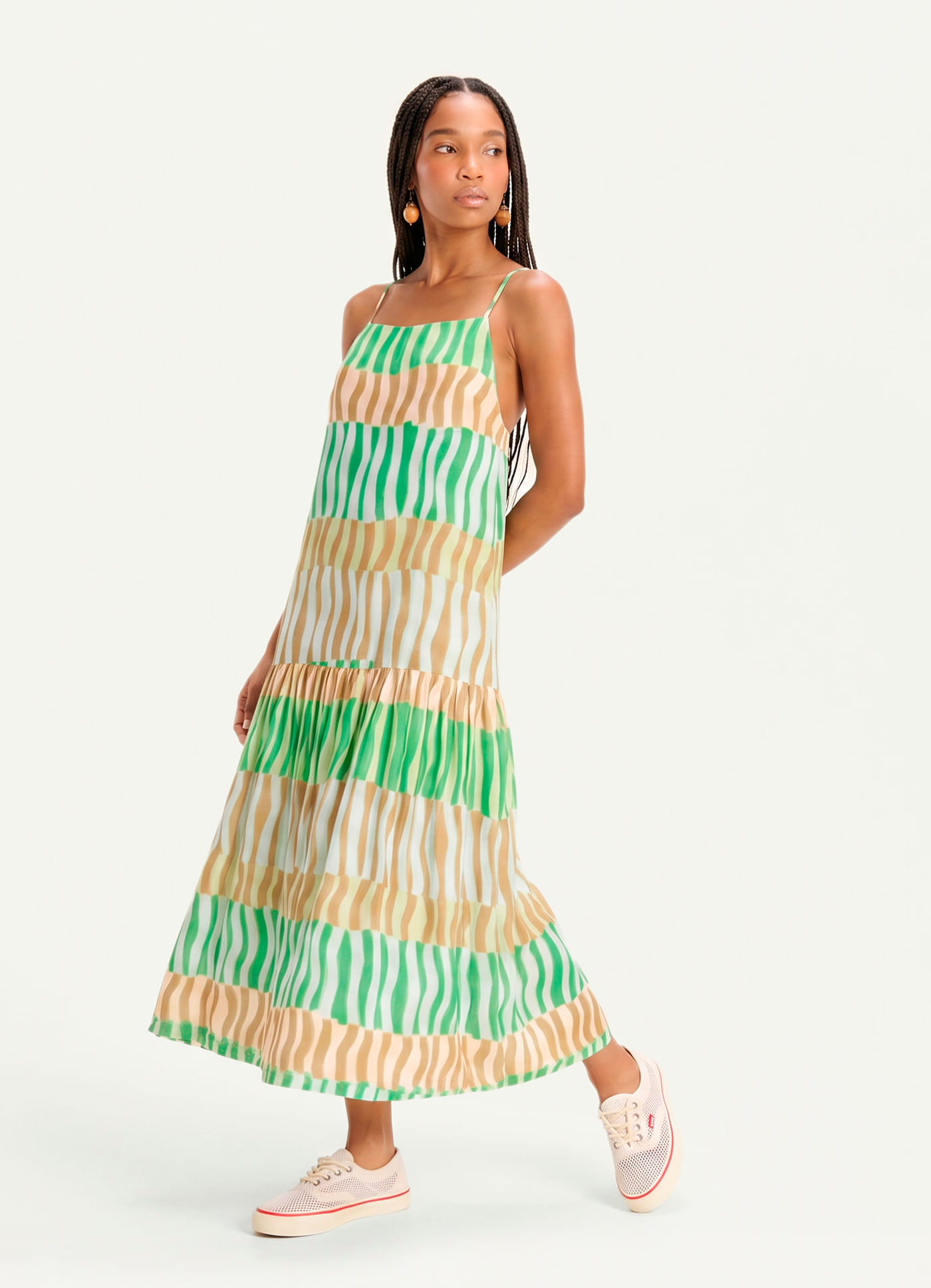 Vestido alça estampado listral