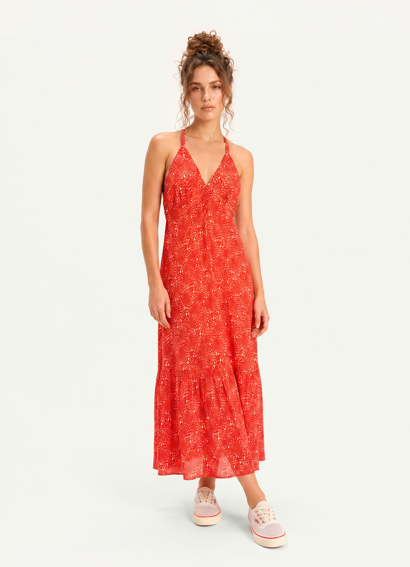 Vestido longo estampado chuvisco