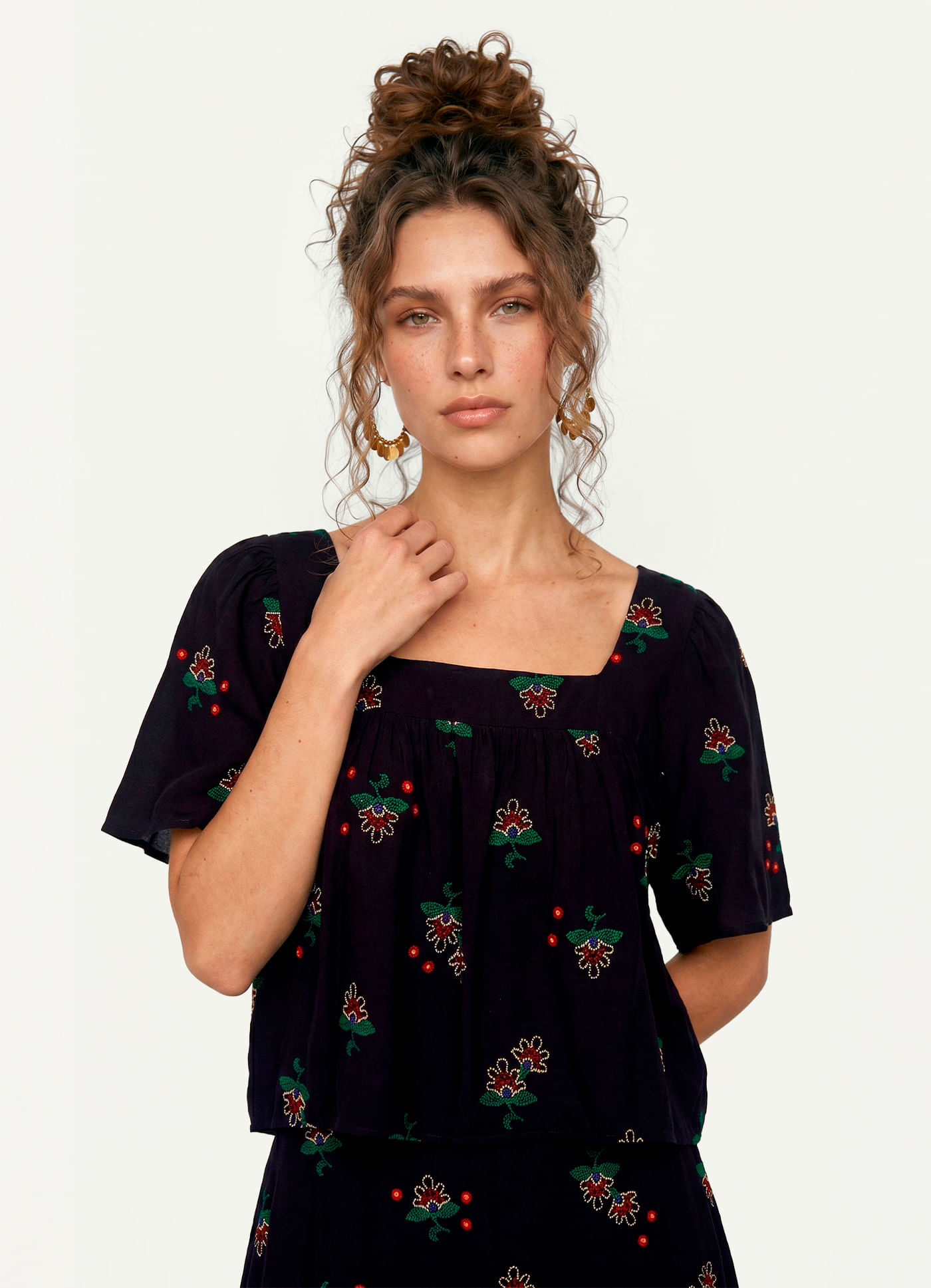 Blusa manga estampada flamenco