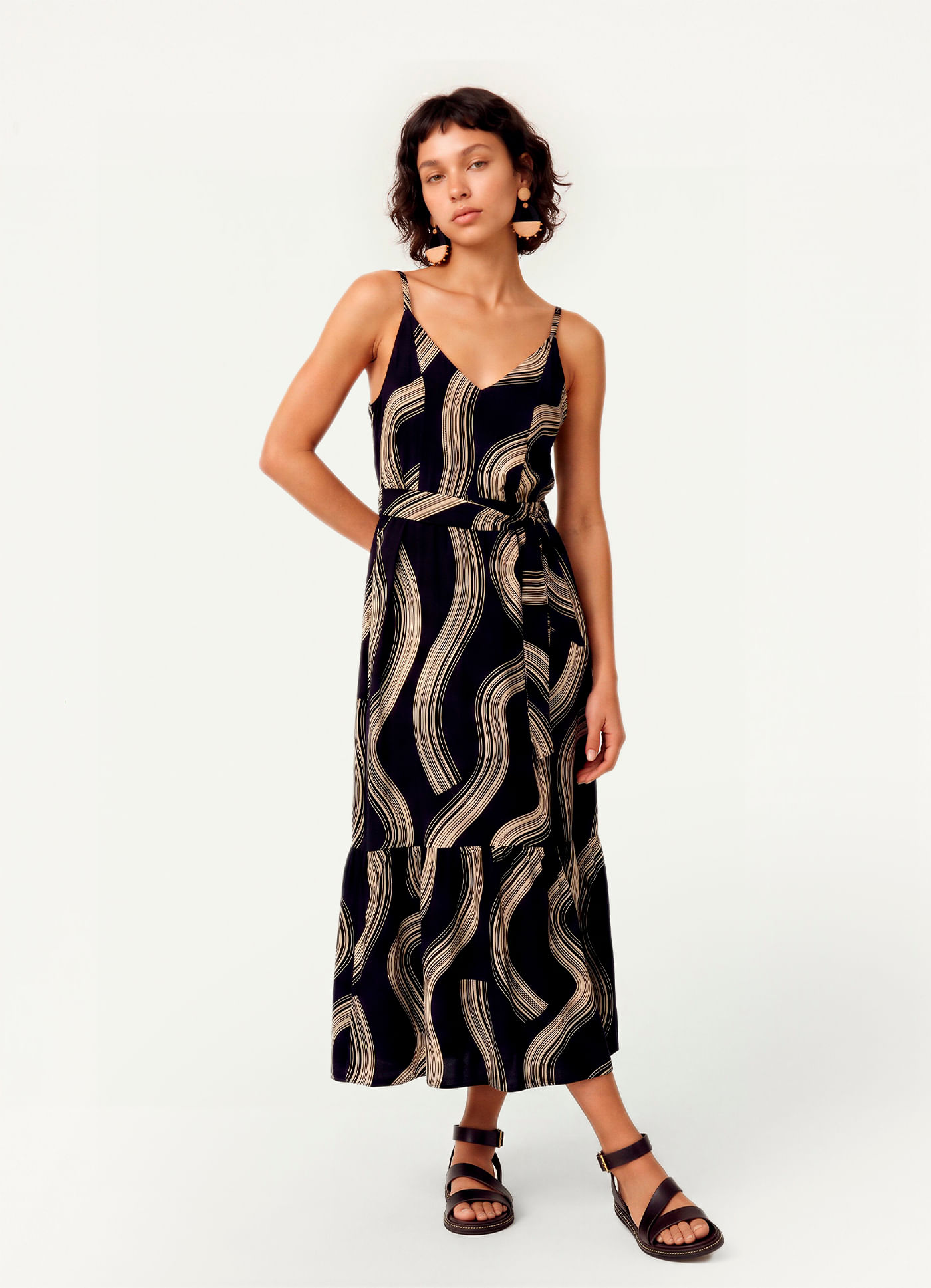 Vestido midi estampado brushes