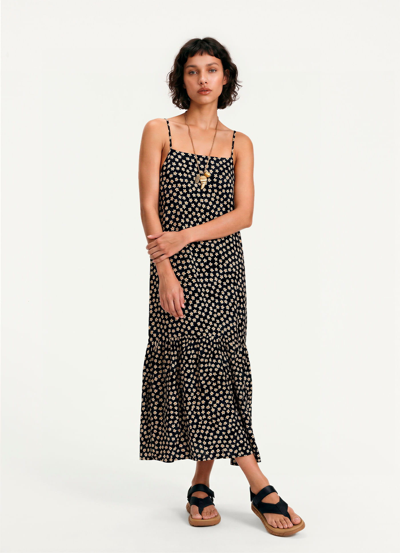 Vestido longo estampado estelar