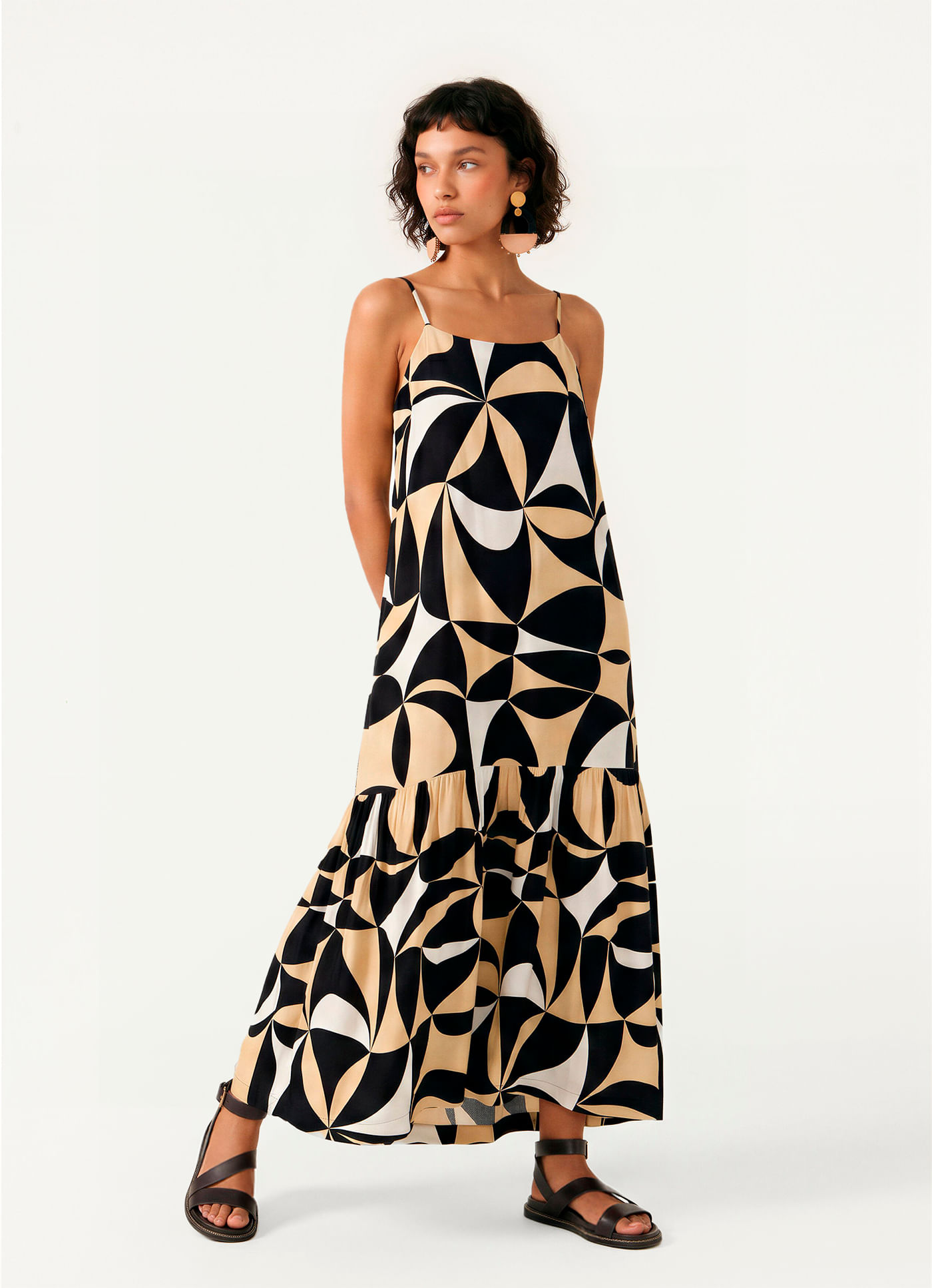 Vestido longo estampado tendas