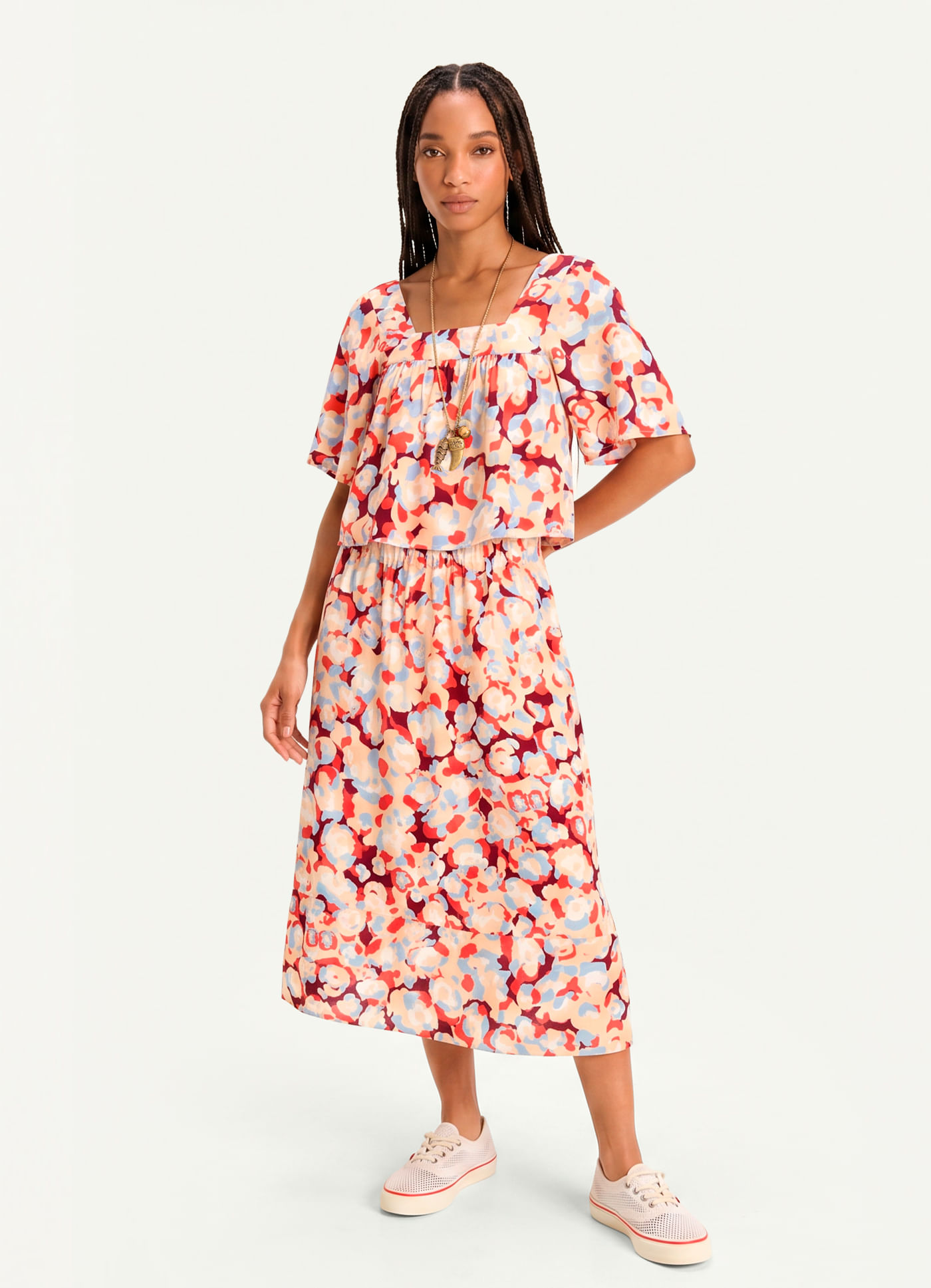 Saia midi estampada osiris
